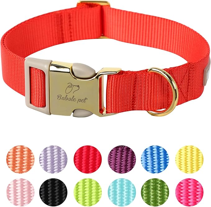 Nylon Dog Collar - Adjustable Red Soft Webbing Dog Collars for Small Medium Large Dogs Boy Girl Puppy Collar with Safety Metal Buckle L