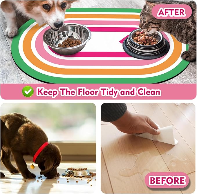 Dog Feeding Mat 24''x16'', Absorbent Pet Food Mat, No Stains Quick Dry Pet Water Mat Protect Floor, Cat Dog Water Bowl Mat for Messy Drinkers, Non-Slip Rubber Base Pet Placemats for Food and Water