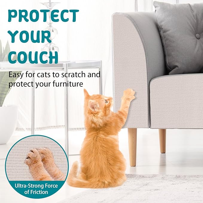 Climbing Cat Scratcher Mat Trimmable Cat Scratching Post Carpet 39.3’’x15.8’’ Self Adhesive Carpet Mat Pad Replacement for Cat Tree Shelves Post Couch Wall Furniture Steps DIY Protector (Cream White)