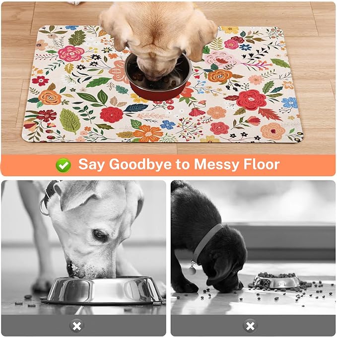 Absorbent Pet Dog Bowl Mat for Food and Water, Pet Cat Food Feeding Mat with Non Slip Rubber Backing, Dog Food Mats for Floors Waterproof, 17"x30"