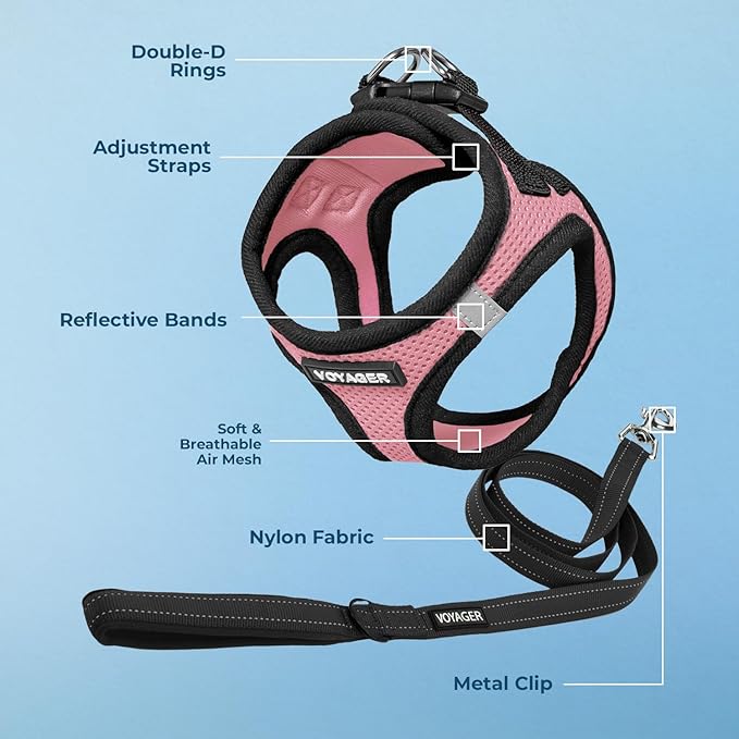 Best Pet Supplies Voyager Step-in Air All Weather Mesh Harness and Reflective Dog 5 ft Leash Combo with Neoprene Handle, for Small, Medium and Large Breed Puppies - 1Pink Base, XL