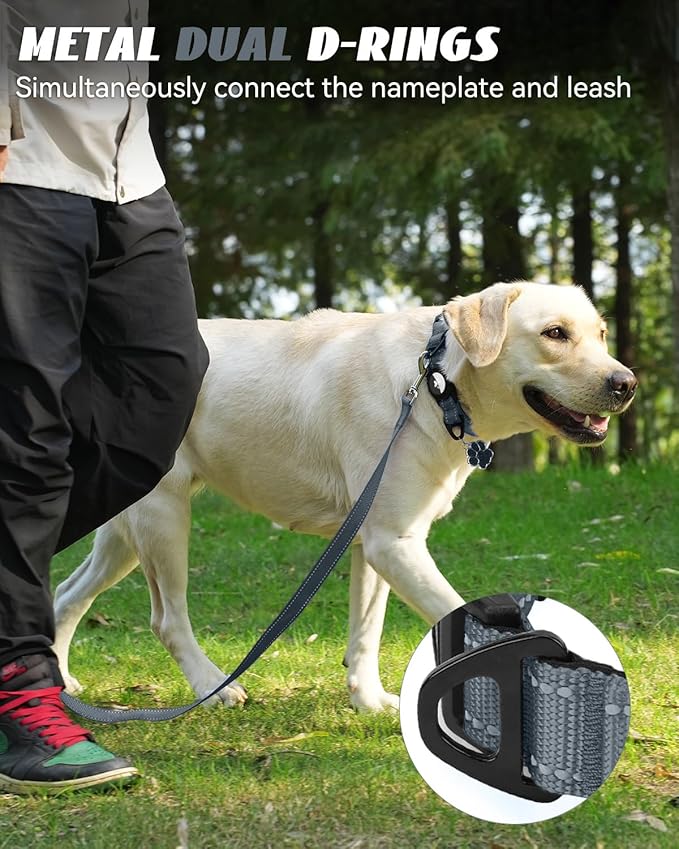 Joytale Airtag Dog Collar, Reflective Pet Collar with Waterproof AirTag Holder, Dual D-Rings, Soft Padded Adjustable for Small Dogs, Gray, S