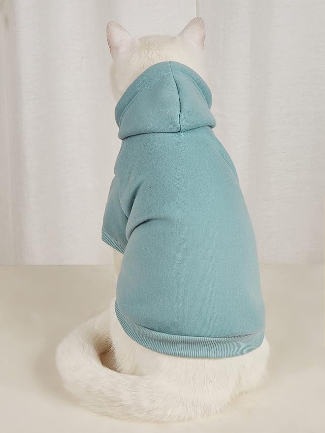QWINEE Basic Dog Hoodie Sweatshirt Puppy Sweater Warm Cat Costumes Pet Clothes for Chihuahua Puppy Kitten Small Medium Dogs Grey and Cadet Blue Small