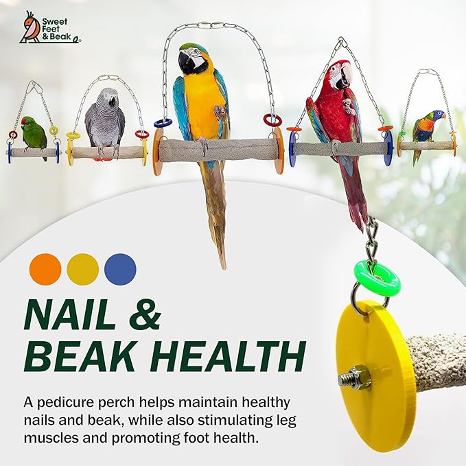 Sweet Feet and Beak Roll Bird Swing - Pumice Perch Bird Toys Trims Nails and Beaks, Safe and Non-Toxic Bird Cage Accessories for Small and Large Birds, Swinging Toys Birds Will Love, Small 7.5 Inches