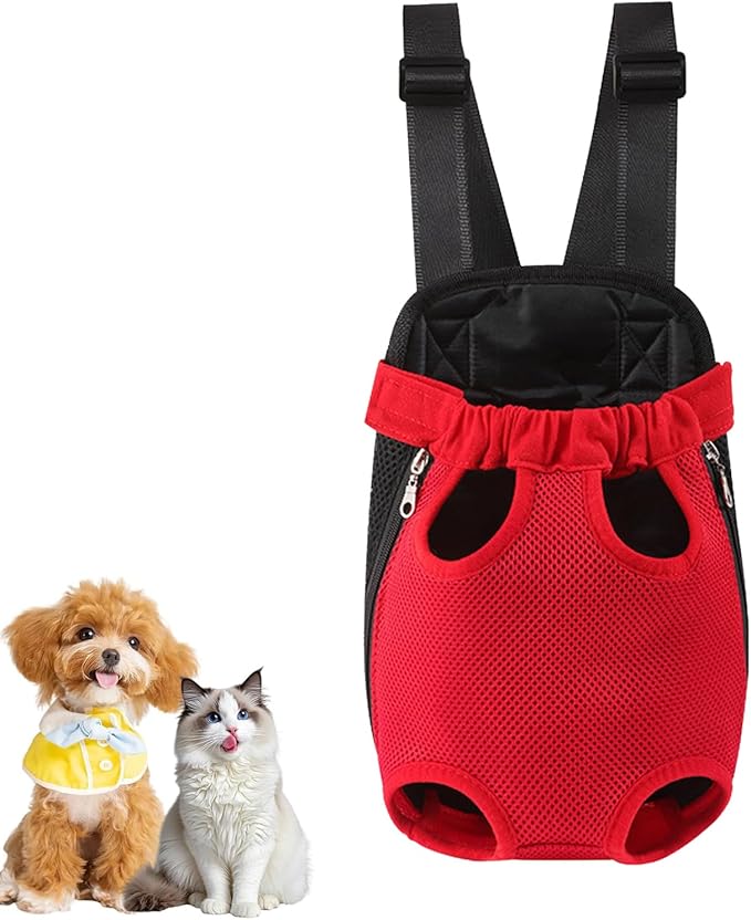 Dog Carrier Backpack, Adjustable Puppy Front Carrier Backpack, Ventilated Dog Chest Carrier for Hiking Camping Travel, Sling Bag for Small Medium Dog Cat Rabbit Puppies, Suit 5-9 lbs (Red, M)