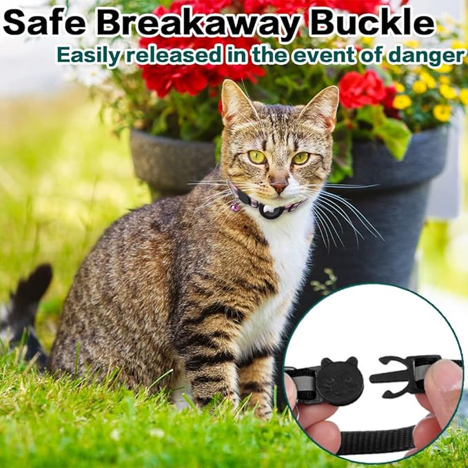 Airtag Cat Collar Breakaway, Reflective Kitten Collar with Apple Air Tag Holder and Bell for Girl Boy Cats, 0.4 Inches in Width and Lightweight (Blue)