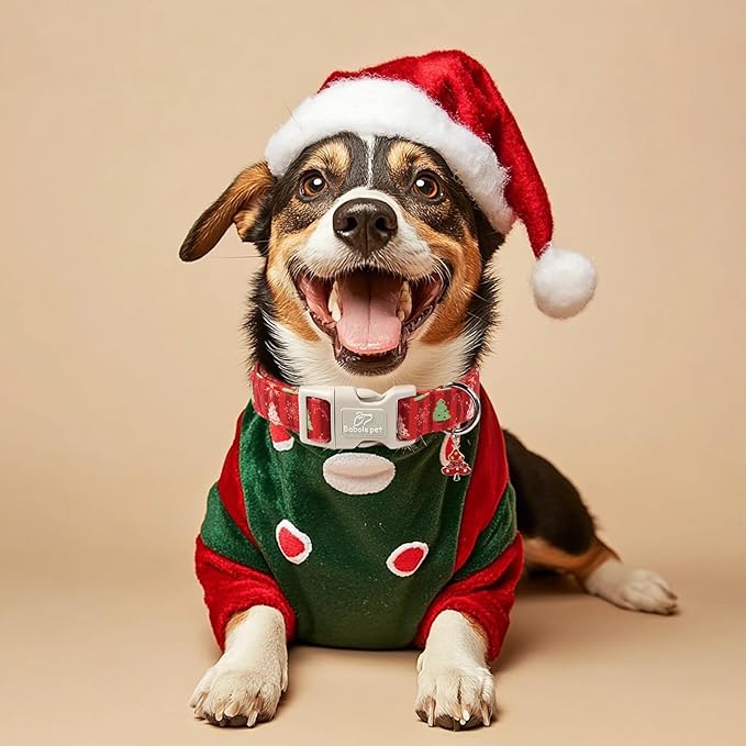 Christmas Dog Collar - Cute Red Christmas Tree Festive Puppy Collar with Safety Buckle, Soft Adjustable Holiday Dog Collars for Small Medium Large Dogs XS