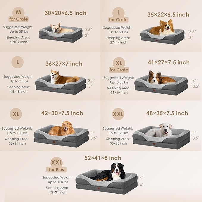 EHEYCIGA Orthopedic XL Dog Bed for Large Sized Dog, 42x30x7.5 Inch Extra Large Memory Foam Dog Couch Bed with Sides, Waterproof Liner & Washable Removable Cover, Bolster Pet Sofa, Grey