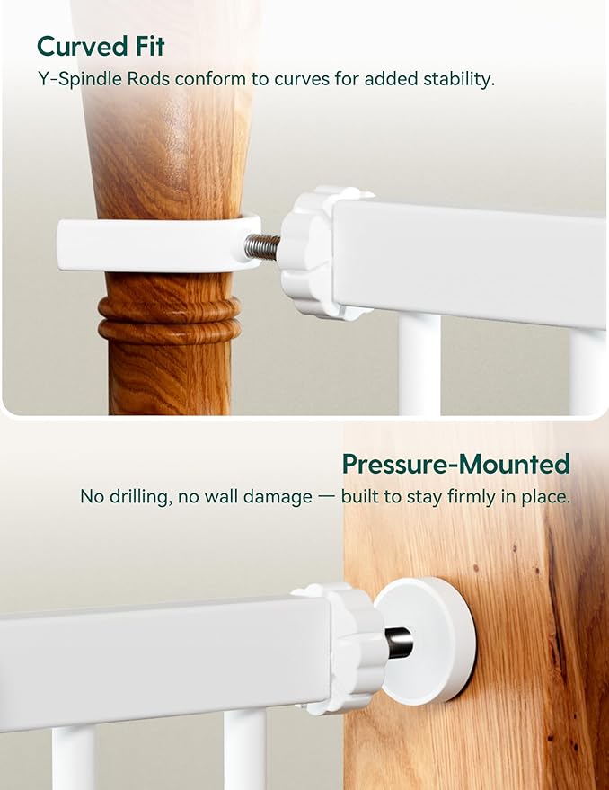 Babelio Baby Gate for Doorways and Stairs, 36“ Tall Pet Gate, PressGuard P7 with Auto Close Design, 29"-43" Wide Easy Install Pressure Mounted, Safety Gate Door for Child and Pet, White