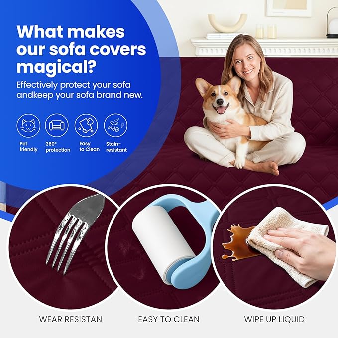 Waterproof Dog Bed Cover, Non-Slip Dog Blanket for Couch, Couch Covers for Dogs Washable, Pet Blanket for Furniture, Pet Bed Mat for Sofa, Car, Pet Supplies Christmas (68x82 Inch, Burgundy)