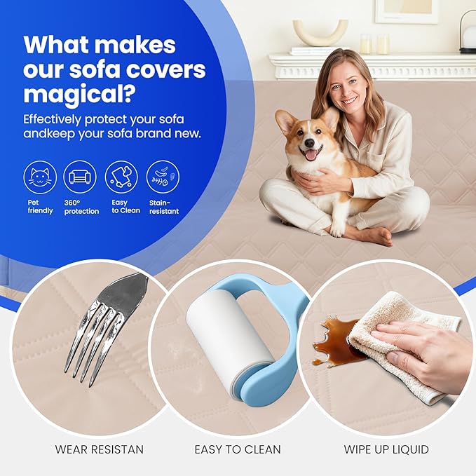 Waterproof Dog Bed Cover Pet Blanket, Soft Couch Cover for Dogs Washable, Non-Slip Dog Blanket Protect Furniture Couch Sofa Car for Puppy Large Dogs Cat (30x53 Inch, Beige)