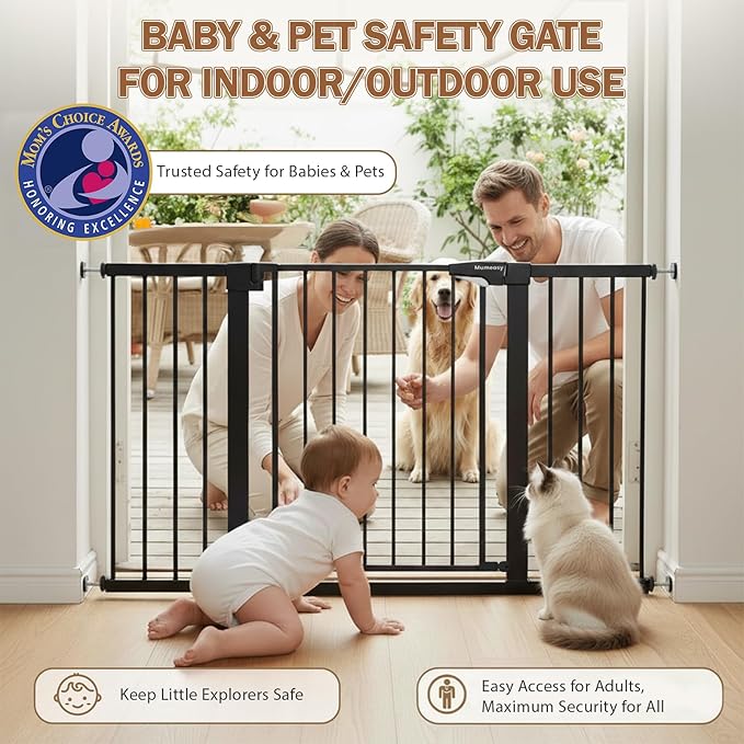 Mumeasy Baby Gate Extra Wide, 29.5-51'' Pressure Mounted Dog Gate with Walk Thru Door, Auto Close Pet Gate for House, Stairs, Doorways,Black