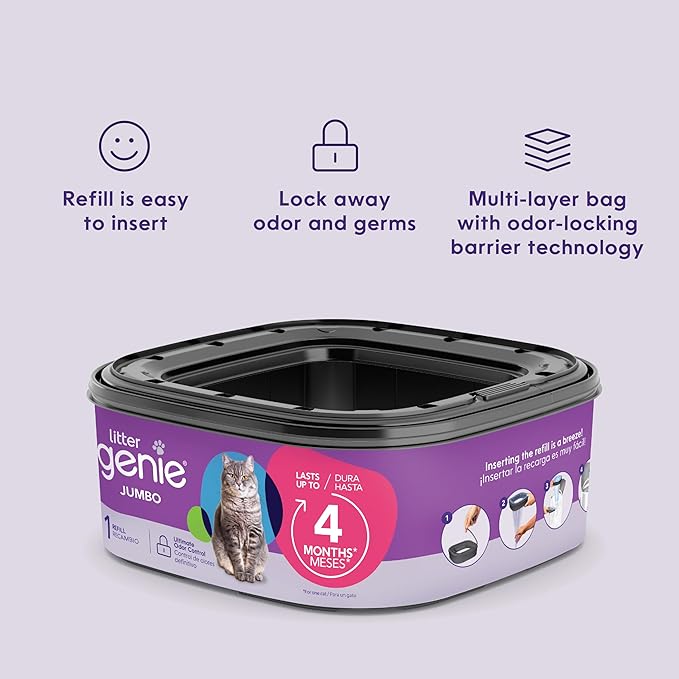 Litter Genie Refill Bags | Jumbo 6-Pack | Up to 4 Months of Supply in 1 Cartridge | Ultimate Odor Control Cat Litter Bags