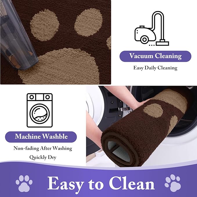 Buganda Dog Door Mat for Muddy Paws, Absorbent Dirt Trapper Non Slip Indoor Doormats, Washable Low-Profile Mat for Mud Dogs, Entryway Carpet for Inside Floor (48x30 Inches, Brown)