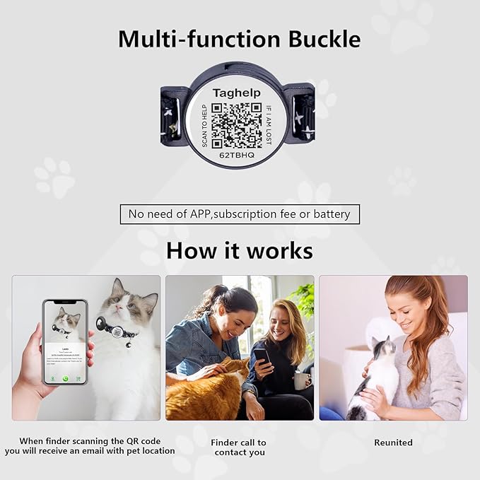 Smart Lost & Found System: Breakaway Cat Collar with Free Lifetime QR Code ID, Adjustable Reflective Kitten Collar (Stars & Moon) - No Monthly Fees, Pink Pet Safety (Pink)