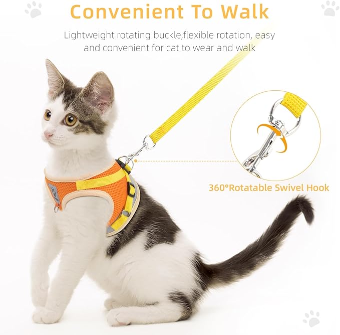 Cat & Dog Vest Harness - All Weather Mesh, Reflective Strap, Step-in Adjustable for Small Cats & Dogs (Orange, Small)
