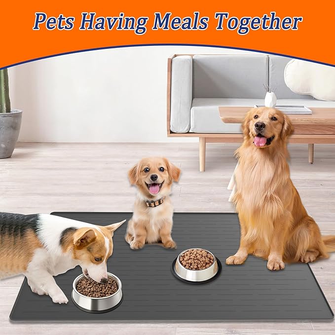 40"x30" XXL Silicone Dog Feeding Mat, 1.5MM Extra Thick Dog Bowl Mat for Food and Water, Large Non-Slip Placemat with High Edges for Dogs Bowls, Easy to Clean, Light Gray