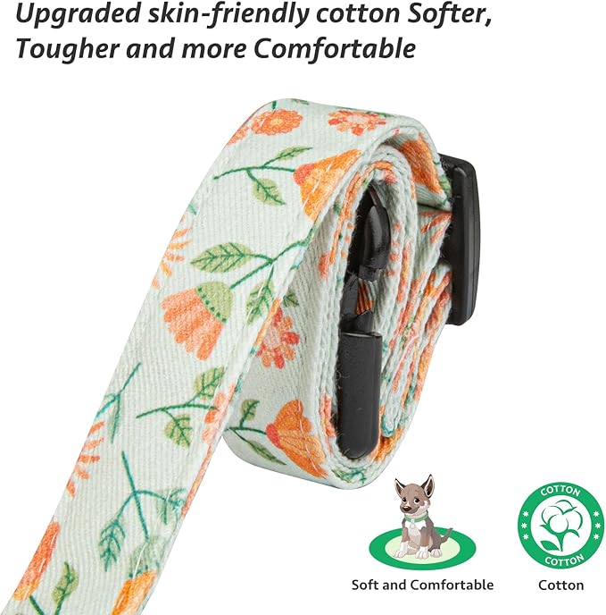 Cotton Handmade Dog Collar Cute and Distinctive Patterns Green Sunflower with Pendant for Girl Boy Dogs Collars M