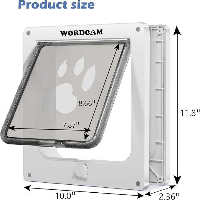 Wordcam X-Large Cat Door, Cat Door for Interior Exterior Doors, 4 Way Locking Pet Door for Cat Up to 25lbs, Cat Flap Privacy Door for Kitten Doggies, Easy Installation, Weatherproof (White, XL)