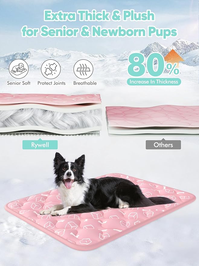 Rywell Dog Cooling Mat 2.0,Soft Blush Pink, 59" x 40" Thick & Durable Cooling Mat for Extra Large Dogs, Long-Lasting Cool with Waterproof & Color-Changing Arc-Chill Tech (Q-Max>0.5) Washable&Non-Toxic