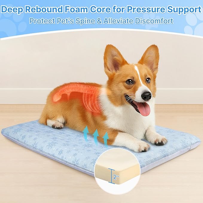 Atsuwell Dog Cooling Mat for Medium Dogs, 2" Thickened Foam Cooling Pad for Dogs with Gel Layer & Waterproof Cover, Orthopedic Joint Support Cool Dog Bed for Summer Relief