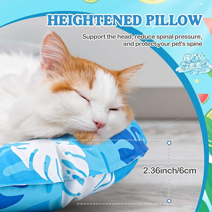 Pet Cooling Mat for Cats and Small Dogs, 20.1'' x 20.1'' Thickened Round Blue Pad Anti-Grab Internal Gel Without Water Filling, Lightweight, Washable, Playmat for Indoor/Outdoor