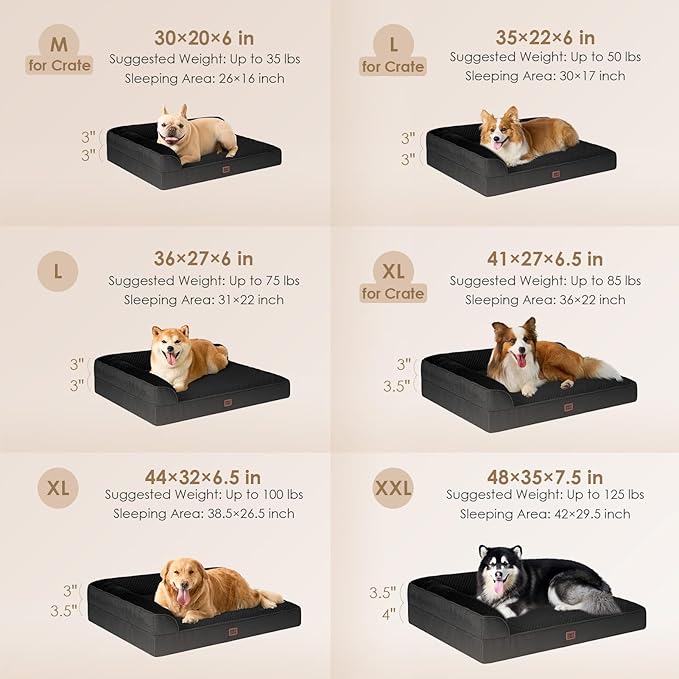 EHEYCIGA Orthopedic Dog Bed Medium Size Dogs, Memory Foam Dog Bed with Washable Removable Cover, Waterproof Pet Sofa Couch for Crate with Nonskid Bottom, 30x20x6, Black