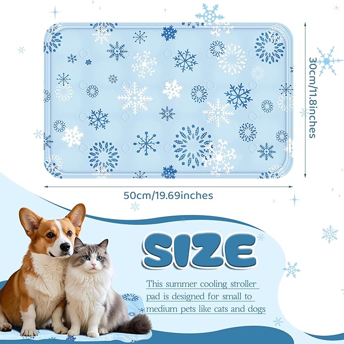 Nuanchu Dog Stroller Cooling Mat Waterproof Outdoor Pet Cooling Mat Washable Summer Cat Sleeping Blanket for Pet Stroller(11.81 x 19.69 Inches,Snowflake)