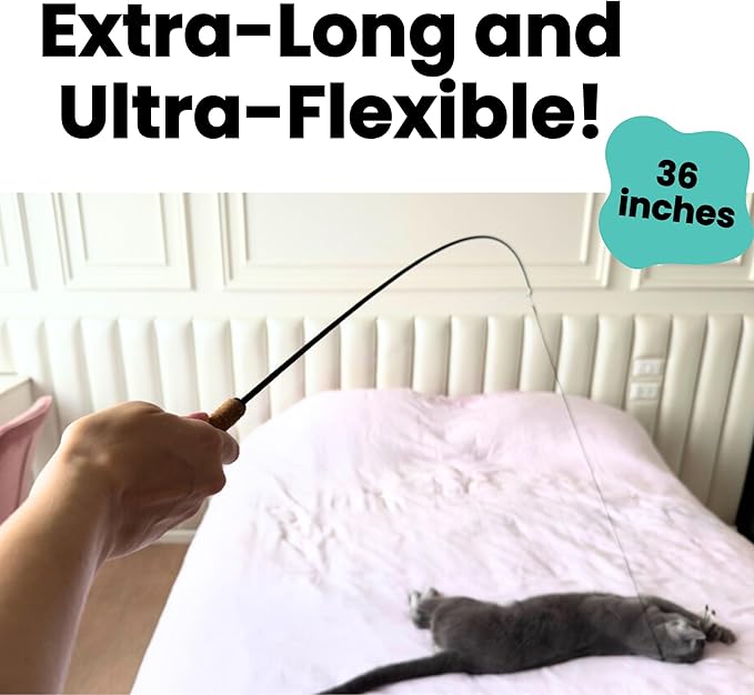 Forever Stick - The Unbreakable Cat Wand Toy, Extra Long Durable Cat String Toy for Indoor Cats, Cat Fishing Pole Toy for Bored Indoor Adult Cats, Feather String Toy On Stick Enrichment
