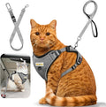 Cat Harness and Leash for Walking, Retractable Cat Harnesses and Leash Set Escape Proof, Breathable Soft Kitten Small Large Harness for Travel Training and Walking, Grey, XS