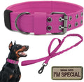 Tactical Dog Collar Military Adjustable Dog Collars Soft Nylon Training Collar with Patch Heavy Duty Metal Buckle Collars for Medium Large Dogs (Pink-1, XL)