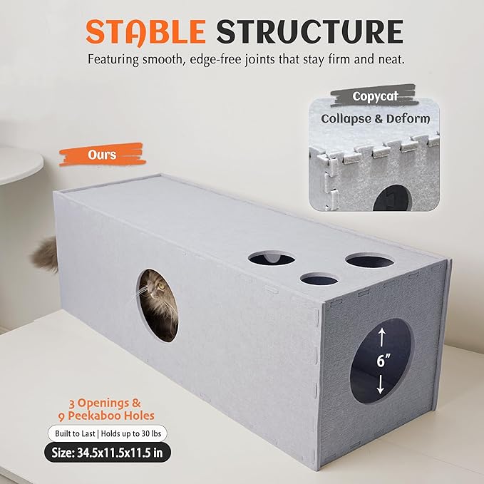 PETKARAY Cat Tunnel, Original Cat Hideaway Cave for Indoor Cats, Large Kitten Play Tubes and Tunnels, Soft Felt Cat Toy with Interactive Peek Hole