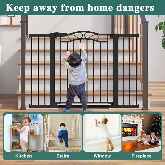 Fairy Baby 29.5"-40.5" Extra Wide Baby Gate, Pressure Mount Long Dog Gates for House Stairs Doorways, Auto Close Metal Safety Child Gate with Door No Drilling, Tension Pet Gate Indoor, Black