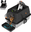 Stainless Steel Litter Box with Lid, XL Extra Large Cat Litter Box Enclosure, Front & Top Entry Covered Metal Cat Box with Steps & Scoop, Easy Cleaning