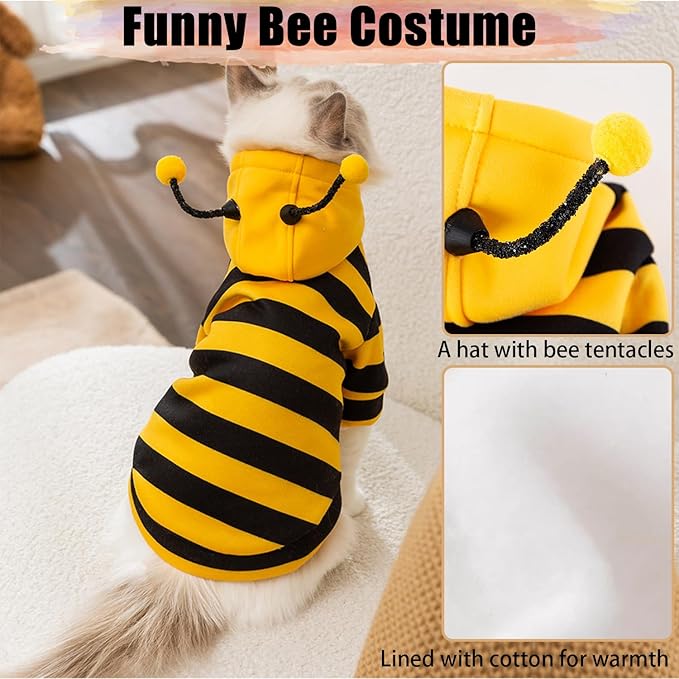 DENTRUN Sphynx Hairless Cats Costume Funny Bee Warm Winter Sweater Cute Pullover Kitten Shirts Breathable Cat Leisure Wear Turtleneck Vest Adorable Cat's Clothes Jacket Pajamas Jumpsuit, M