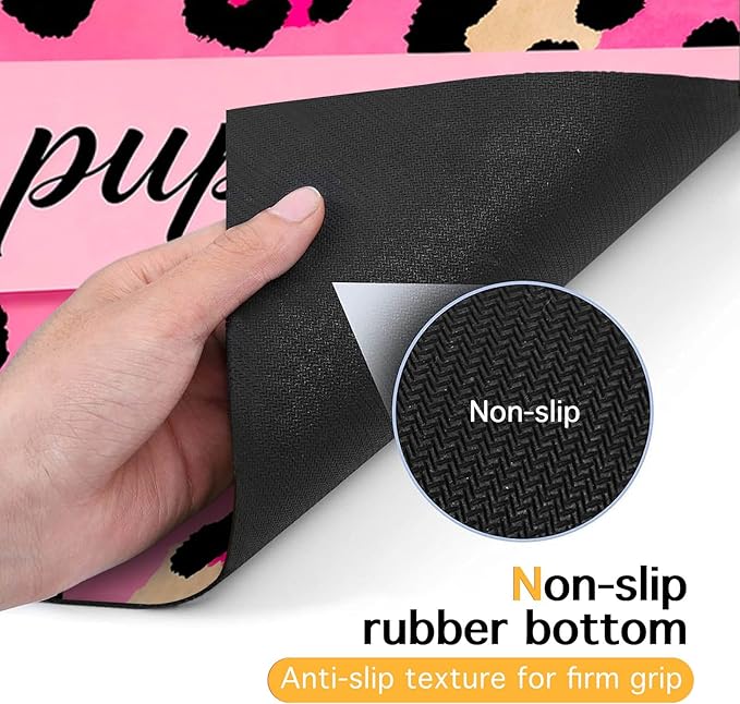 Puppy Feeding Mat 20x12 inch Pink Leopard Print Dog Bowl Placemat Non Slip Mat for Pet Food and Water Small Dog Feeding Area Indoor Puppy Feedings Station Pet Meal Mats for Kitchen