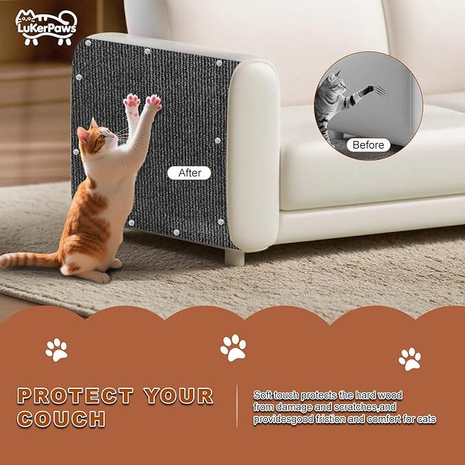 Cat Scratch Mat, Self-Adhesive Trimmable cat Scratch Furniture Protector for Couch, cat Scratch pad，cat Tree，DIY Climbing Carpet for Cat Tower Replacement Pads (Black, 39.4" x 15.8")