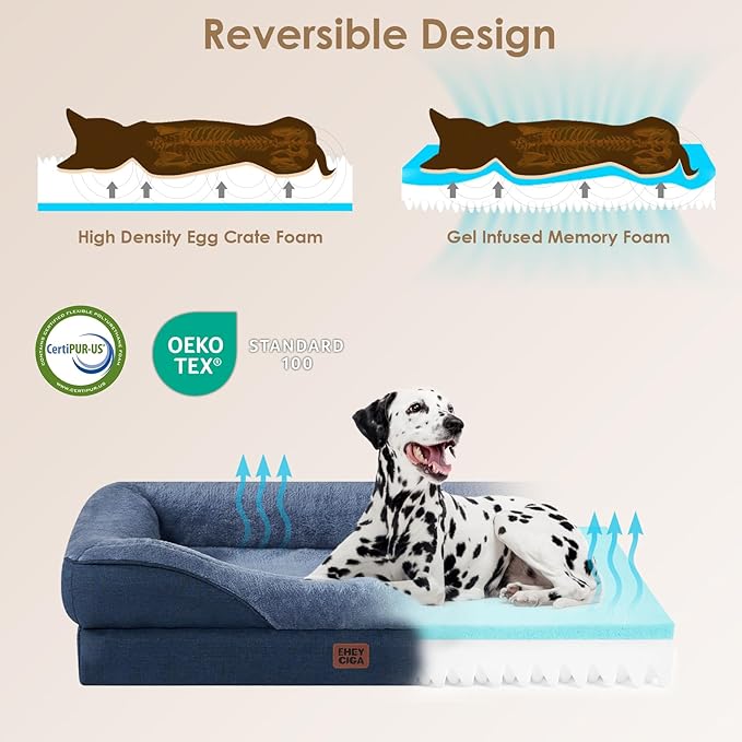 EHEYCIGA Orthopedic XL Dog Bed for Large Sized Dog, 48x35x7.5 Inch Extra Large Memory Foam Dog Couch Bed with Sides, Waterproof Liner & Washable Removable Cover, Bolster Pet Sofa, Navy