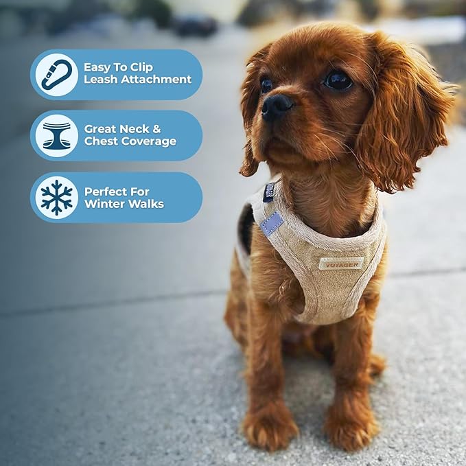 Voyager Step-In Plush Dog Harness – Soft Plush, Step In Vest Harness for Small and Medium Dogs by Best Pet Supplies - Harness (Latte Suede), S (Chest: 14.5 - 16")