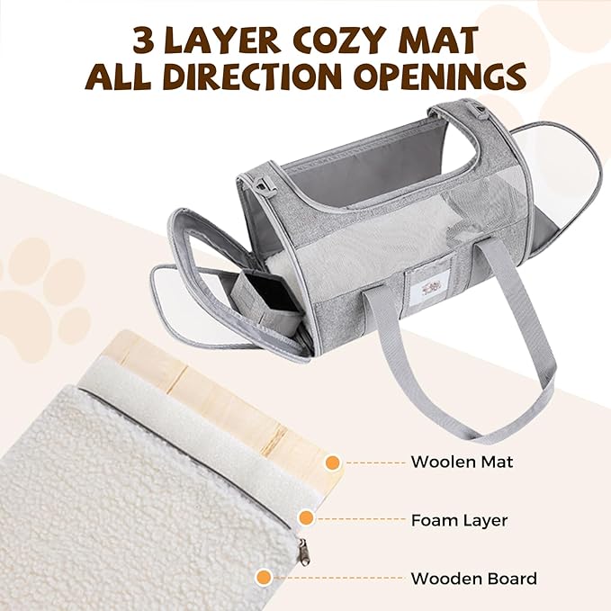 Soft Cat Carrier for Pets Up to 25 lbs, Cat Pet Travel Bag with Padded Shoulder Strap and Detachable Cat Food Bowl, Pet Dog Carriers for Small Dogs and Puppies, Travel Carry, Gray