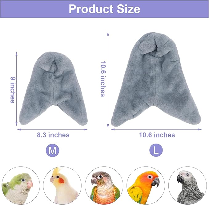 Cozy Bird Blanket Parrot Cage Snuggle Hut Warm Bird Nest House Bed Hanging Hammock for Parakeet Cockatiel Conure African Grey (Medium, Grey)