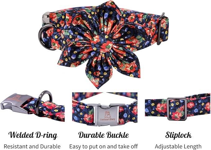 Lionheart Glory Dog Collar With Flower - Cute Floral Pattern Adjustable Pet Collar for X-Small Dogs