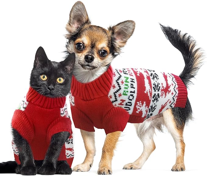 Dog Christmas Sweater Xmas Pet Clothes Cute Reindeer Christmas Dog Costume Outfits Holiday Knitwear Puppy Cat Jumpers New Year Gifts for Small Medium Large Dogs(Red Runing Deer,XXL)