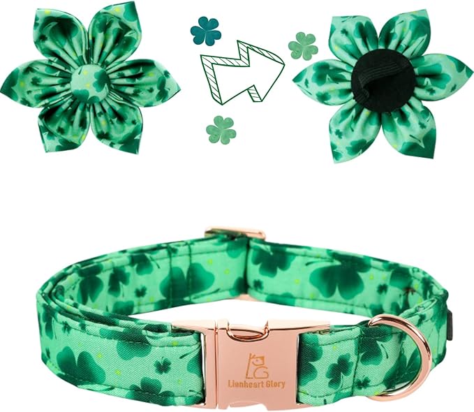 Lionheart Glory St. Patrick's Day Dog Collar, Dog Collar with Flower, Cute Floral Pattern Pet Collars Adjustable Pet Collars for Large Dogs