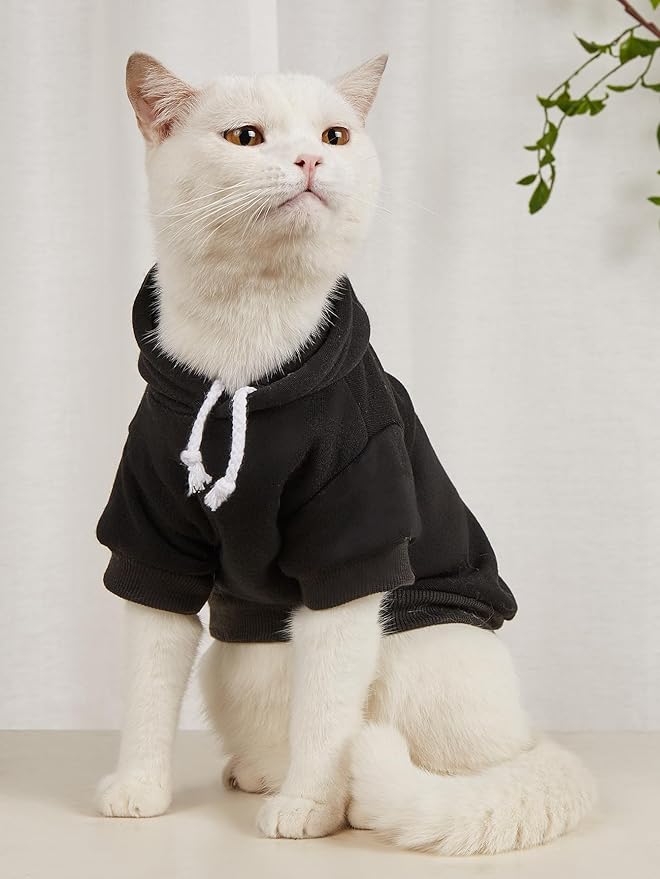 QWINEE Basic Dog Hoodie Sweatshirt Puppy Sweater Warm Cat Costumes Pet Clothes for Chihuahua Puppy Kitten Small Medium Dogs Black and Pink X-Small