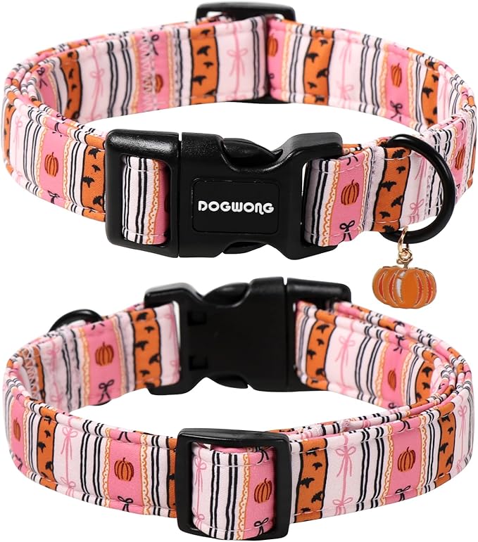 DOGWONG Fall Dog Collar- Pink Halloween Dog Collars Adjustable Classic Halloween Dog Collar for Small Medium Large Dogs XL