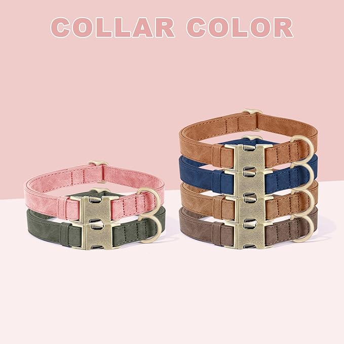Genuine Leather Dog Collar - Adjustable Pet Collar with Quick Release Metal Buckle, Soft Skin Friendly Real Leather Collar for Small, Medium, Large Dogs (Pink, L：Fit 15-23" Neck)
