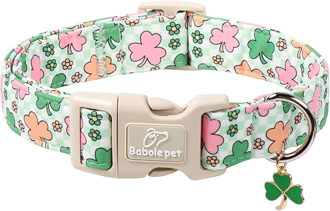 St Patricks Day Dog Collar for Large Dogs - Cute Pastel Lucky Clover Dog Collars, Lightweight Adjustable Irish Green Festival Dogs Collars with Quick Release Buckle L
