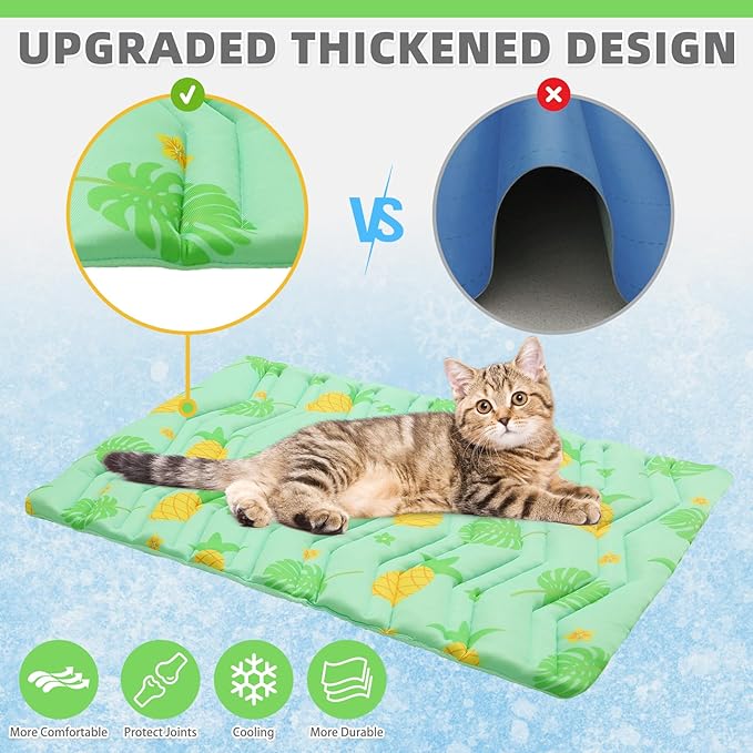 KOOLTAIL Dog Cooling Mat, Upgraded Two Sided Cooling Pad for Dogs Cats Puppy, Soft Pet Sleeping Blanket Keep Cool in Summer with Cute Fruit Pattern, Washable Waterproof for Crate Sofa Bed, Green L