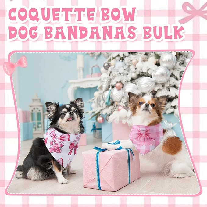 Kacctyen 50 Pcs Pink Dog Bandanas Bulk Spring Bandana for Dogs Grooming with Aesthetic Bowknots Pattern Adjustable Scarf Bib Washable for Small Medium Large Puppy Cats Pets Costume Accessories